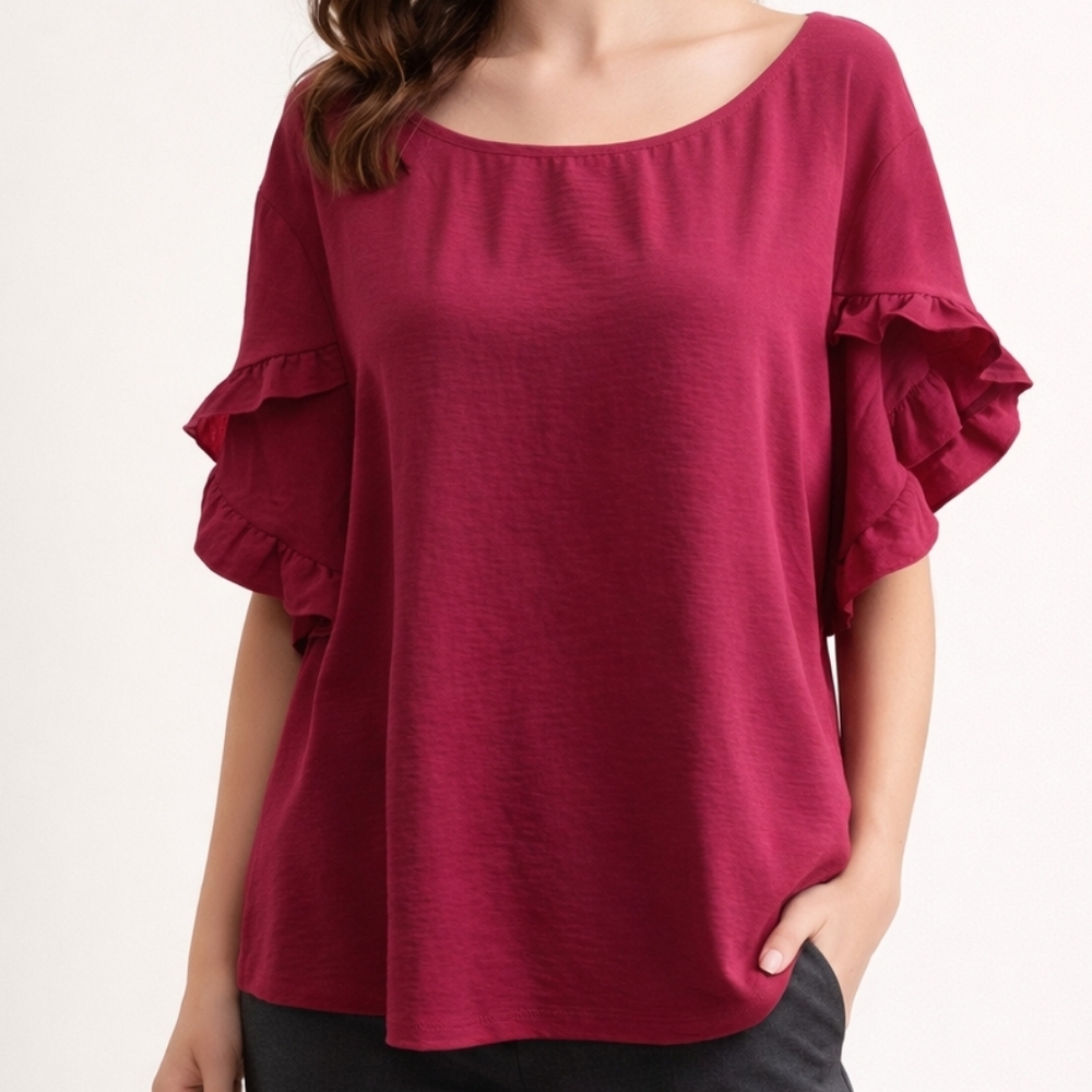 Fashion Women's Pink Ruffle Sleeve Top